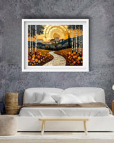 Abstract golden landscape canvas wall art in contemporary space