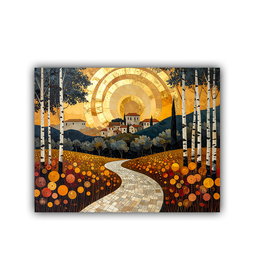 Colorful abstract golden landscape canvas wall art