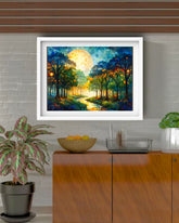 Abstract forest landscape canvas wall art in contemporary space