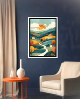 Abstract hills river canvas wall art in modern room