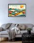 Abstract landscape canvas wall art with sun in contemporary interior