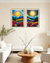 Abstract landscape wall art set of 2 above dining table