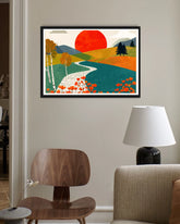 Abstract minimal landscape canvas wall art in living room