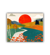 Colorful abstract minimal landscape sun canvas wall art