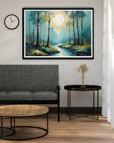 Abstract forest river canvas wall art in living room