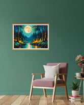 Abstract moonlit forest canvas wall art in contemporary interior