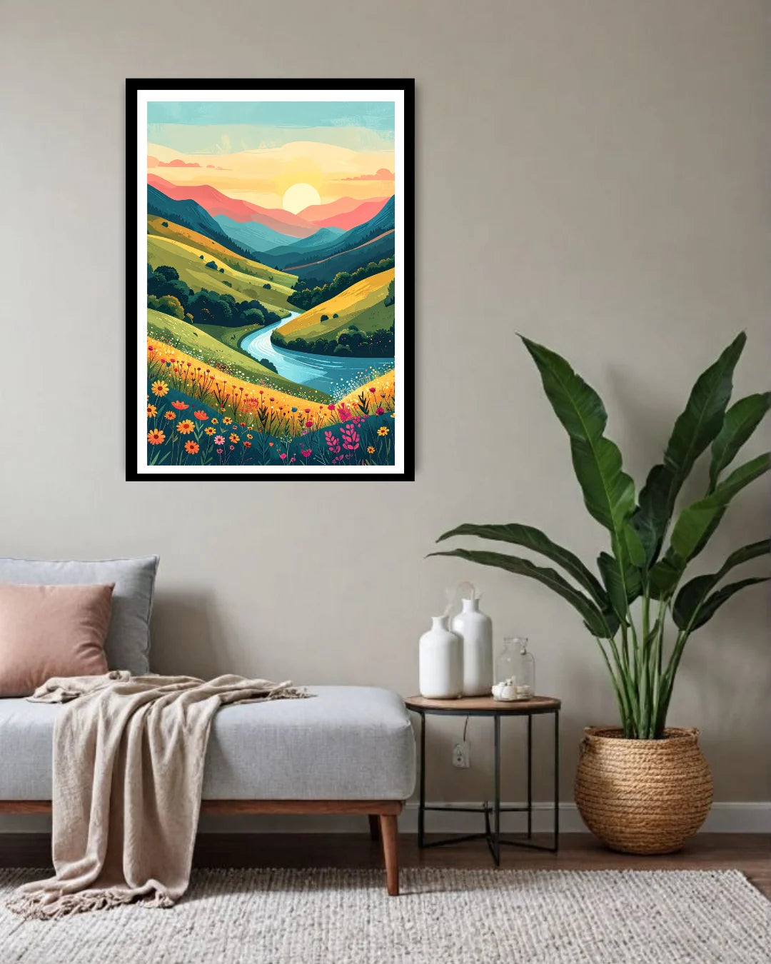 Abstract mountain landscape canvas wall art in living room