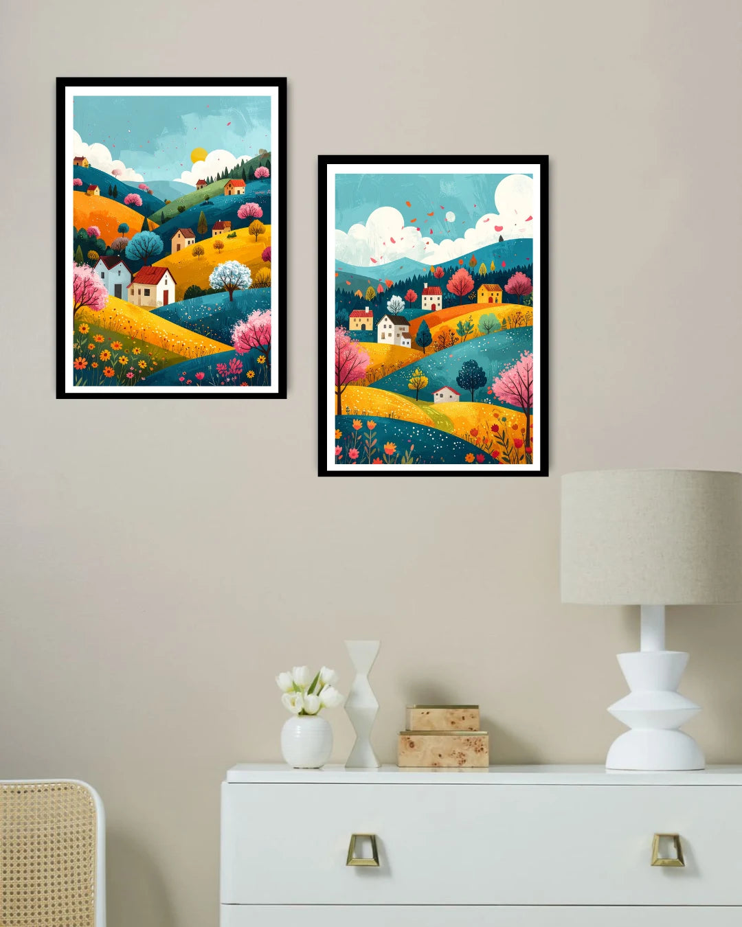Abstract mountain landscape canvas wall art set of 2 in modern interior