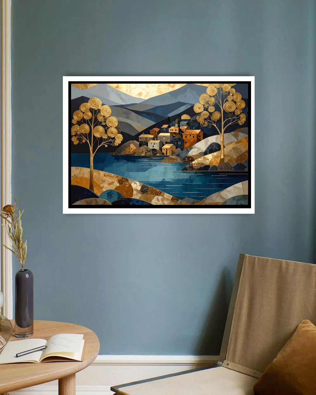 Abstract mountain river canvas wall art in living room