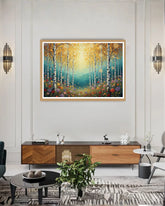 Abstract nature forest canvas wall art in modern living room