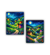 Colorful abstract night hills canvas wall art set