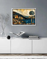 Abstract night hills moon canvas wall art in modern interior