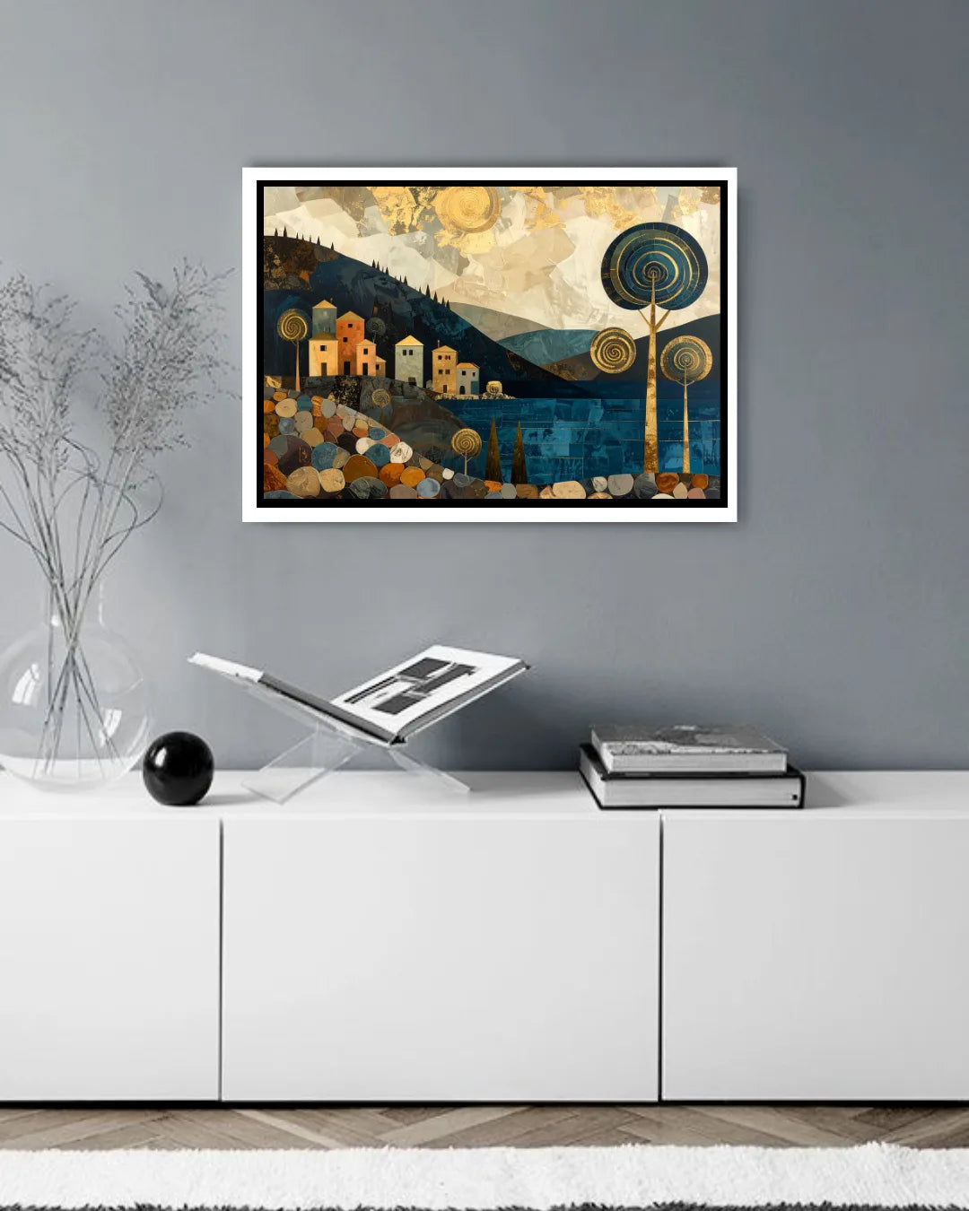 Abstract night hills moon canvas wall art in modern interior