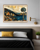 Abstract night landscape canvas wall art in contemporary room