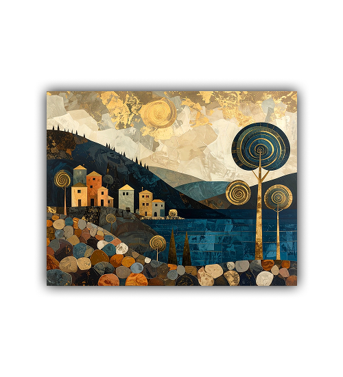 Colorful abstract night hills moon canvas wall art