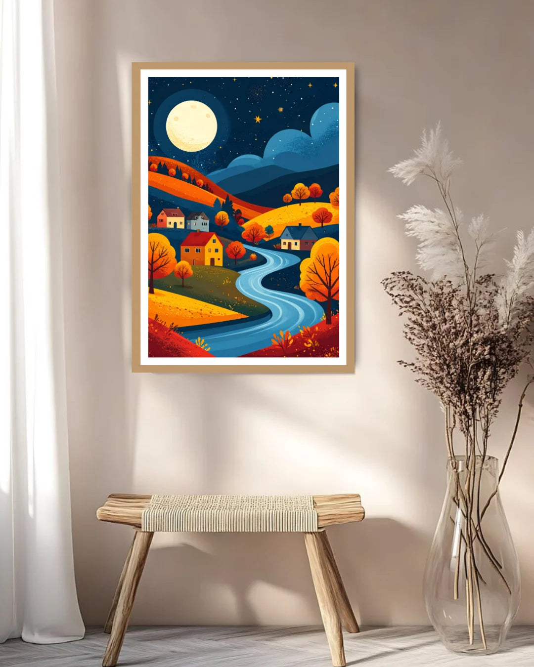 Abstract night landscape canvas wall art in modern room