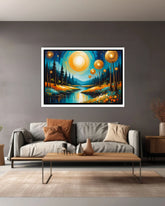 Abstract night landscape canvas wall art in living room