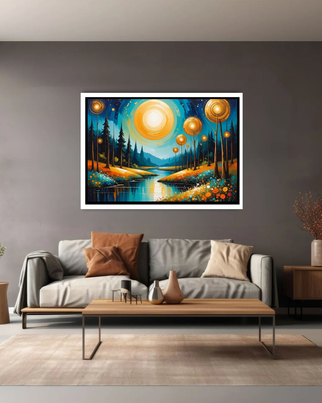 Abstract night landscape canvas wall art in living room