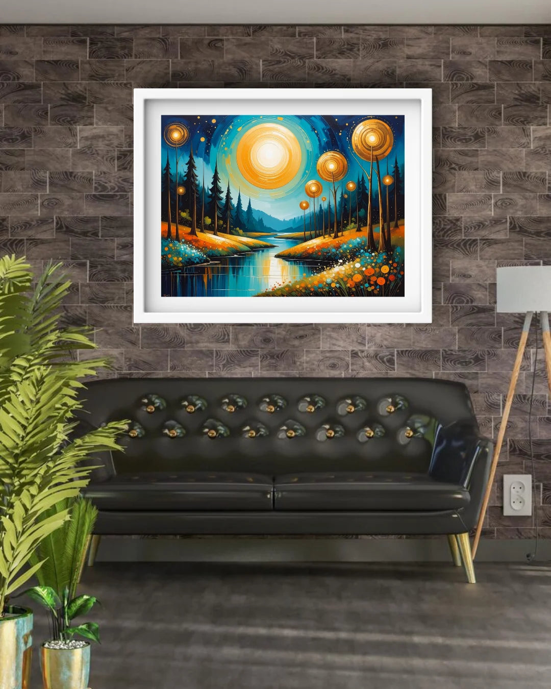 Abstract night nature canvas wall art in modern interior