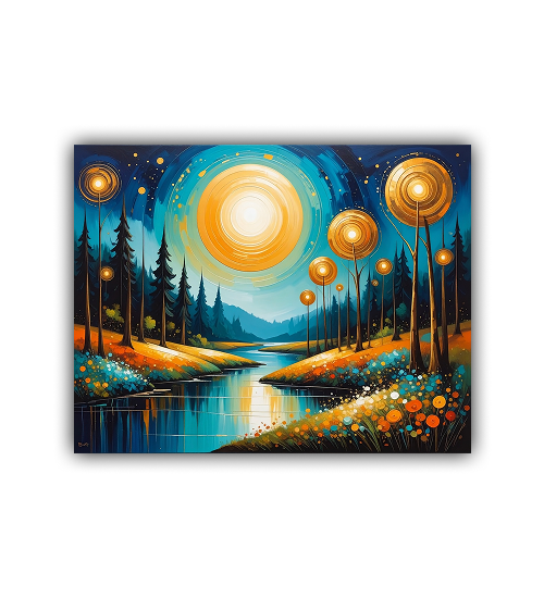 Colorful abstract night landscape canvas wall art