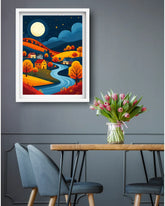 Abstract night river landscape canvas wall art in home office