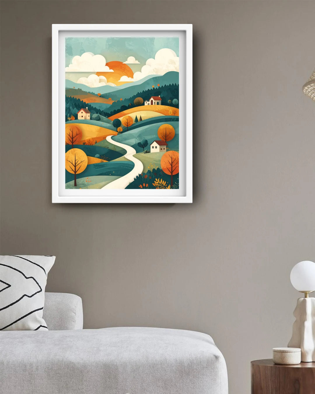 Abstract pastel hills landscape canvas wall art in bedroom