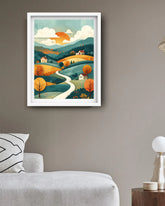 Abstract pastel hills landscape canvas wall art in bedroom