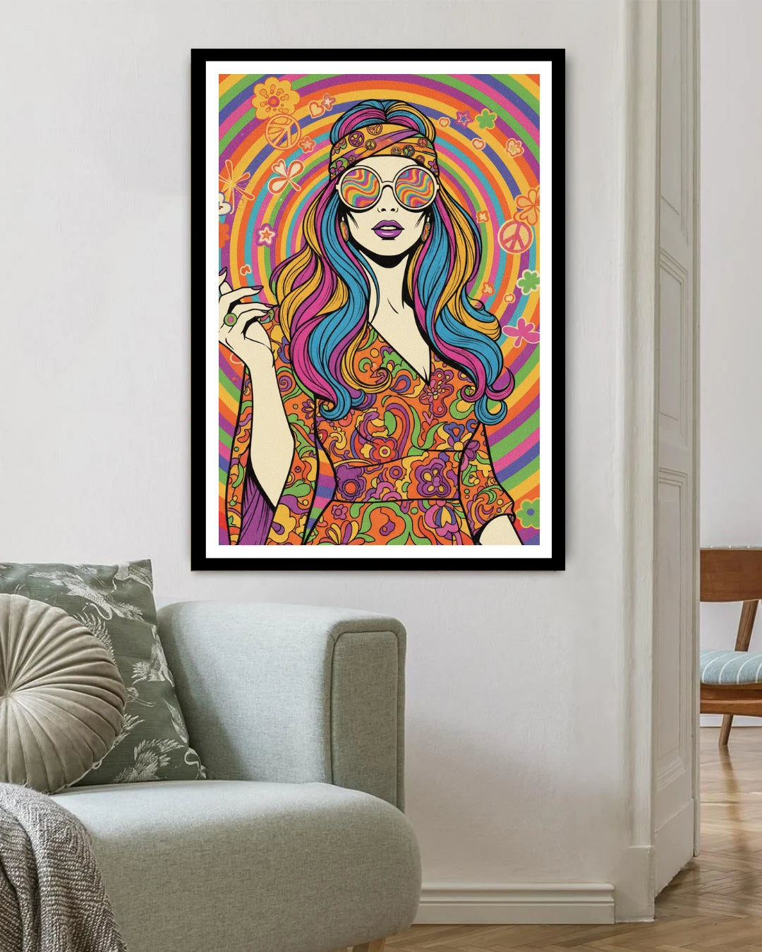Abstract female portrait canvas wall art in contemporary interior
