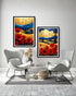 Abstract red flower landscape canvas wall art set of 2 in modern interior