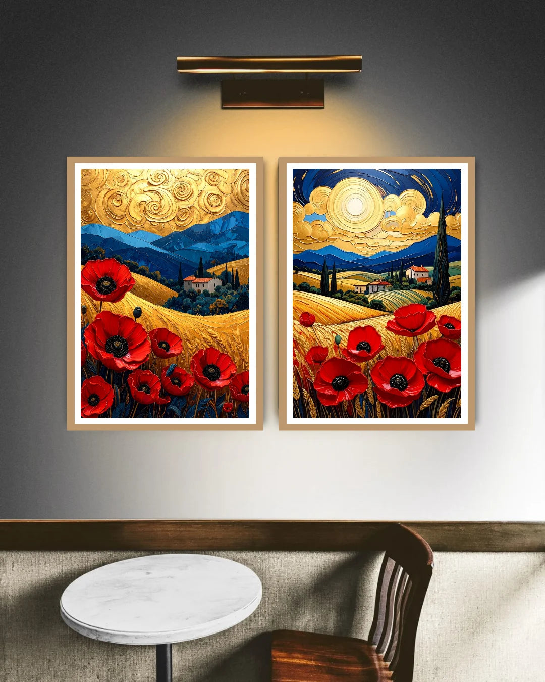 Abstract red flower landscape canvas wall art set in dining room