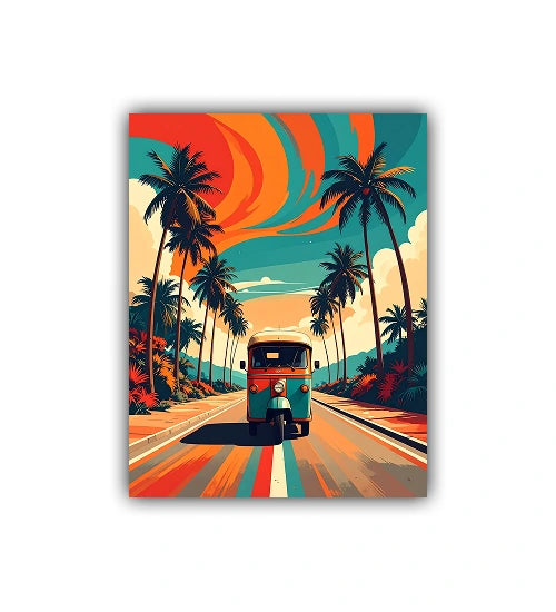 Abstract retro landscape canvas wall art in living room