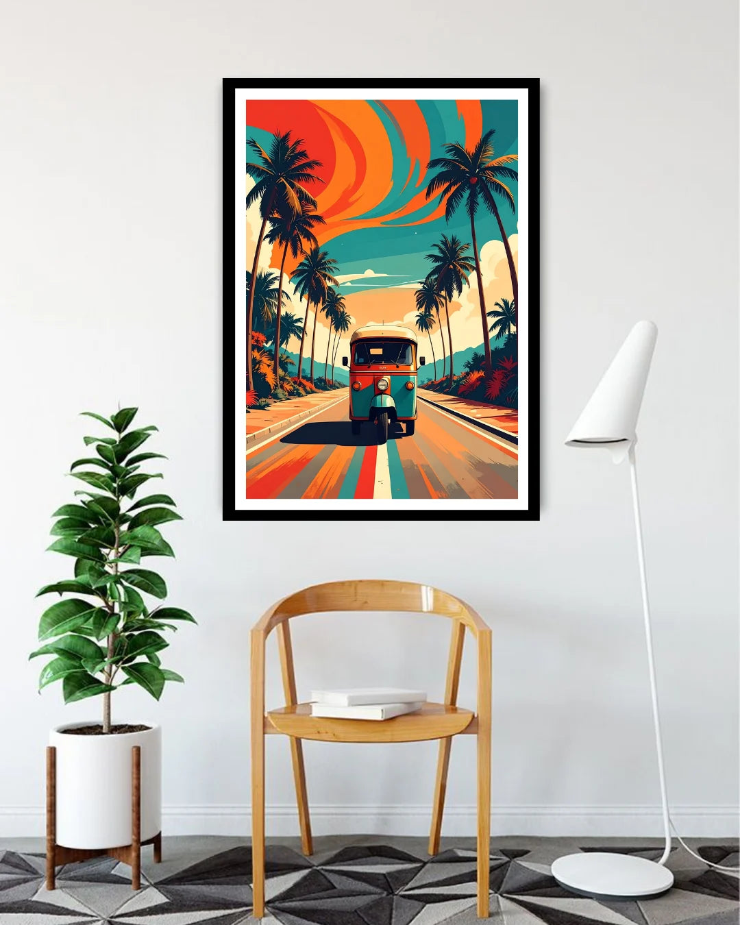 Abstract retro road landscape canvas wall art in contemporary space