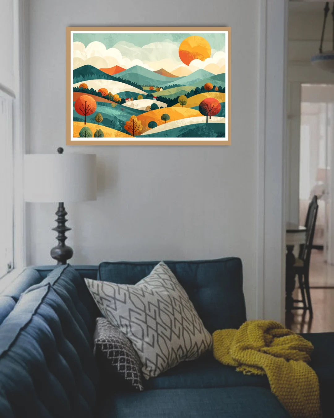 Abstract rolling hills landscape canvas wall art in modern living room