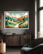 Abstract seaside landscape canvas wall art in living room