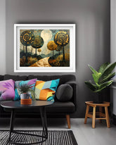 Abstract landscape canvas wall art in bedroom decor