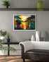 Abstract sunset forest canvas wall art in modern interior