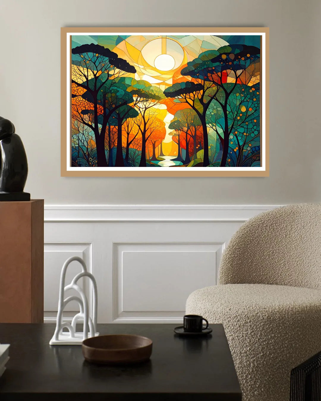 Abstract sunset forest canvas wall art in living room