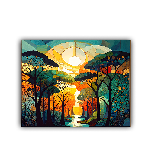 Colorful abstract sunset forest canvas wall art