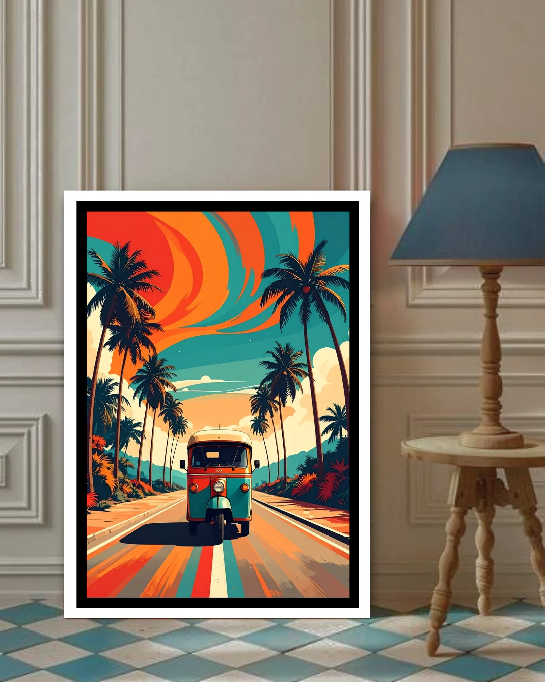 Abstract travel road canvas wall art in modern room