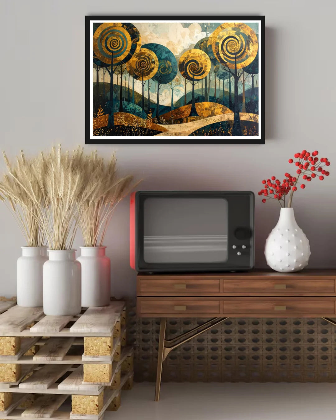 Abstract tree landscape canvas wall art in living room