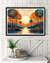 Abstract tree landscape canvas wall art in contemporary interior
