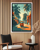 Abstract tropical travel canvas wall art in contemporary space