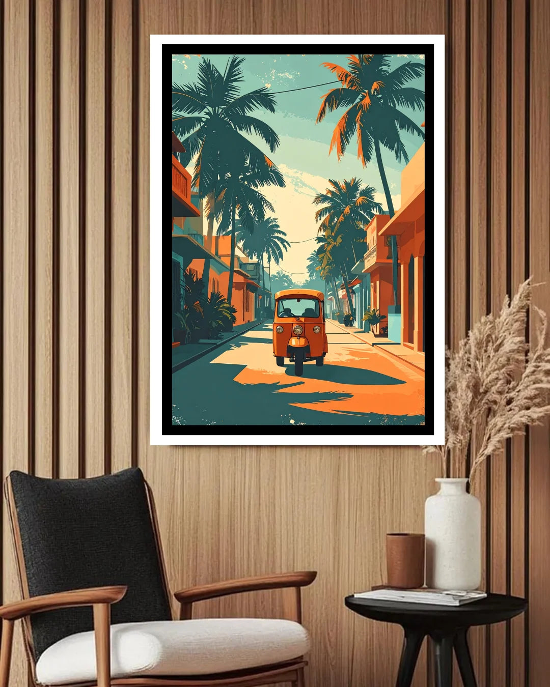 Abstract tropical travel canvas wall art in contemporary space