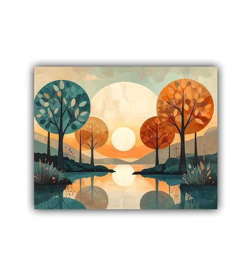 Abstract twin tree canvas wall art in bedroom decor