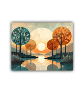 Abstract twin tree canvas wall art in bedroom decor