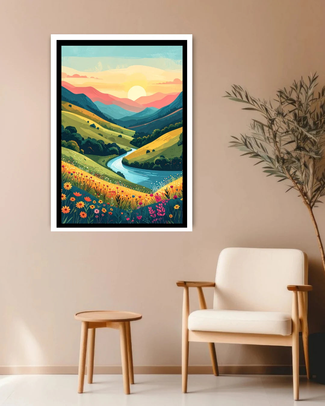Abstract valley river canvas wall art in contemporary home decor