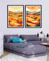 Abstract warm desert hills landscape canvas wall art set of 2 in modern interior