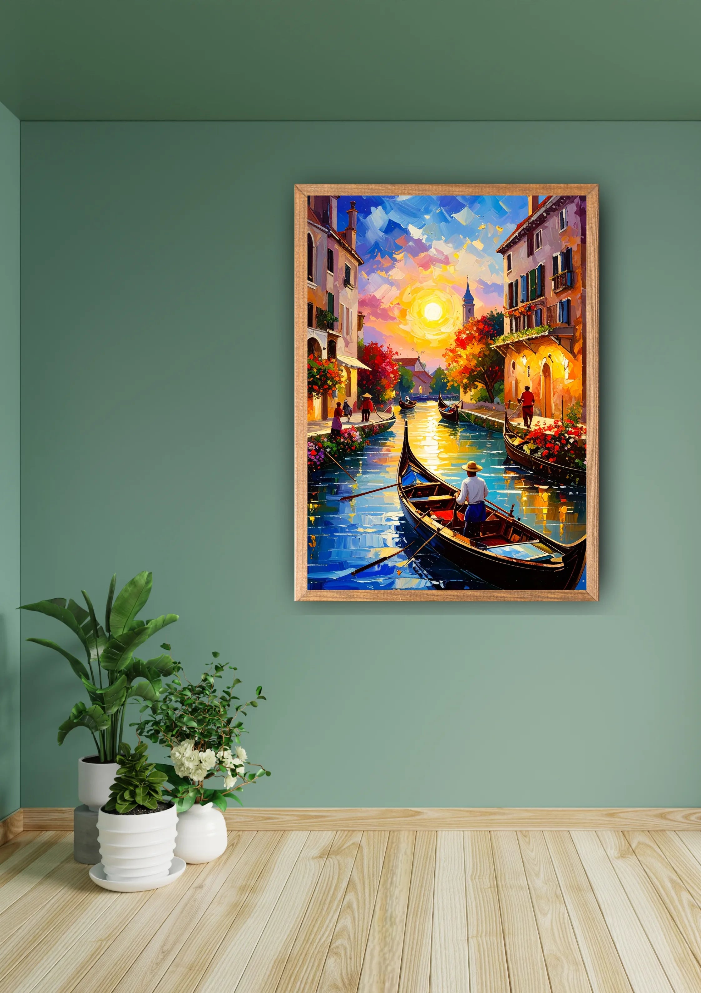 Colorful night city street wall art canvas painting
