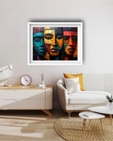Modern abstract faces wall art painting for stylish living room interior
