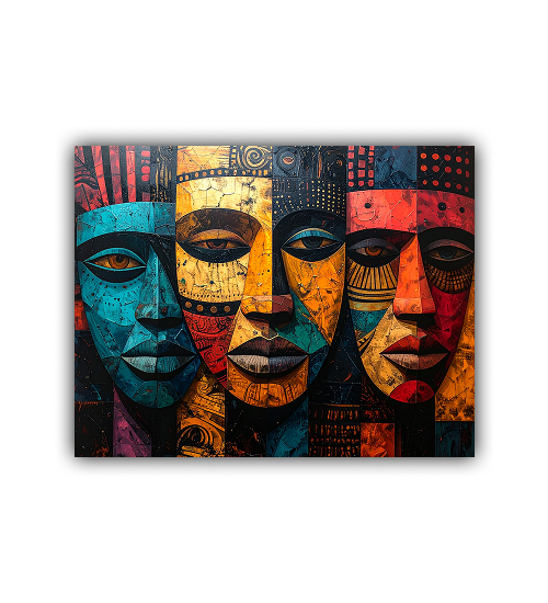 Vibrant abstract faces painting with bold colors and modern art style

